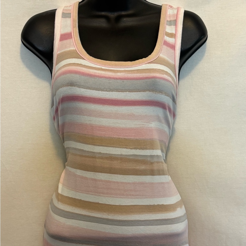 C-139 Splendid White Pink‎ & Tan Stripe Racer Back Sleeveless Maxi Dress Size L - Picture 3 of 12